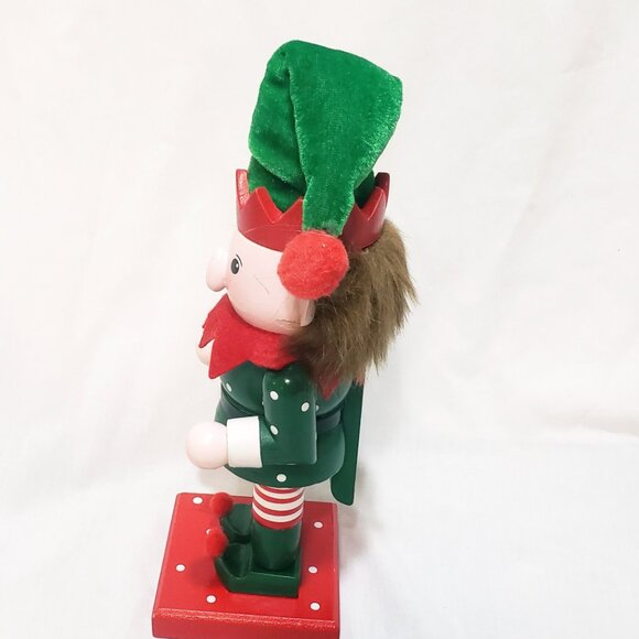 Elf Nutcracker Polka Dot Green Red Christmas 9.5" Figurine Wooden 2015 - Picture 5 of 6
